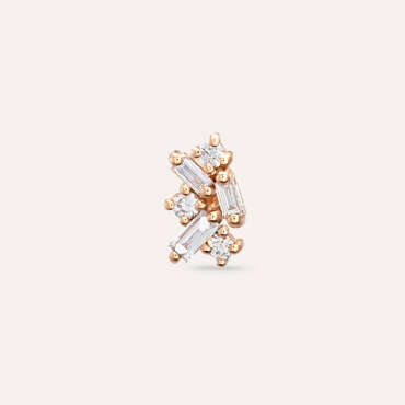 Seed 0.10 CT Baget Pırlanta Taşlı Rose Altın Mini Tek Küpe - Nev Jewellery