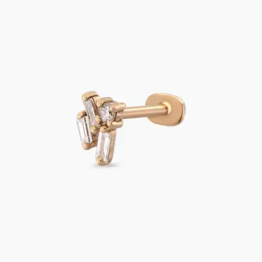 Seed 0.10 CT Baget Pırlanta Taşlı Rose Altın Piercing - Nev Jewellery (1)