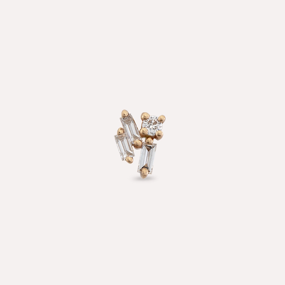 Seed 0.10 CT Baguette Cut Diamond Rose Gold Piercing - 4