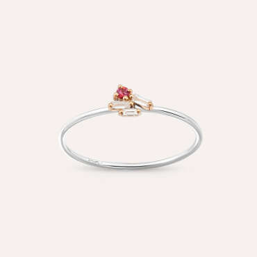 Seed 0.10 CT Pink Sapphire and Baguette Cut Diamond Ring - Nev Jewellery