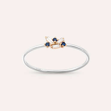 Seed 0.09 CT Blue Safir ve Baget Pırlanta Taşlı Yüzük - Nev Jewellery