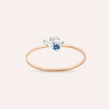 Seed 0.12 CT Blue Safir ve Baget Pırlanta Taşlı Yüzük - Nev Jewellery