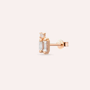 Seed 0.15 CT Baget Pırlanta Taşlı Rose Altın Mini Tek Küpe - Nev Jewellery (1)