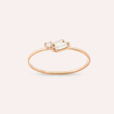 Seed 0.14 CT Baget Pırlanta Taşlı Rose Altın Yüzük - Nev Jewellery