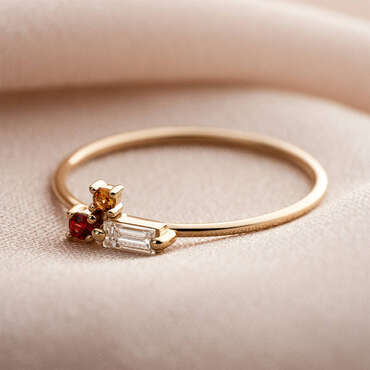 Seed 0.14 CT Multicolor Safir ve Baget Pırlanta Taşlı Yüzük - Nev Jewellery