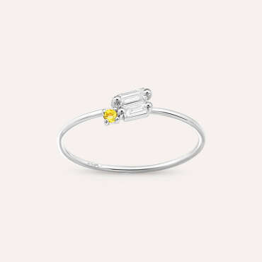 Seed 0.14 CT Yellow Sapphire and Baguette Cut Diamond Ring - Nev Jewellery
