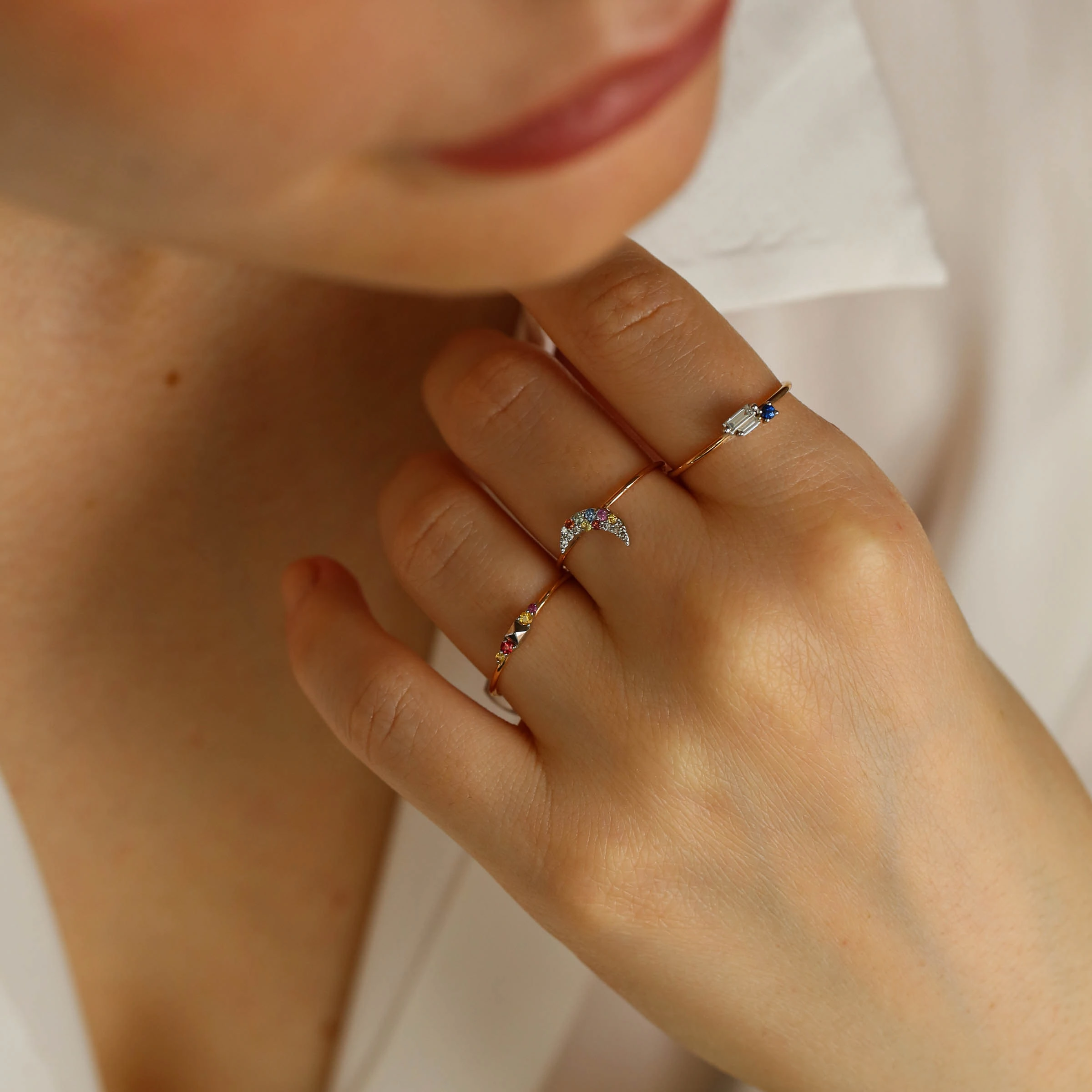 Seed 0.15 CT Blue Safir ve Baget Pırlanta Taşlı Yüzük - Nev Jewellery (1)