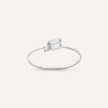 Seed 0.16 CT Baget Pırlanta Taşlı Beyaz Altın Yüzük - Nev Jewellery