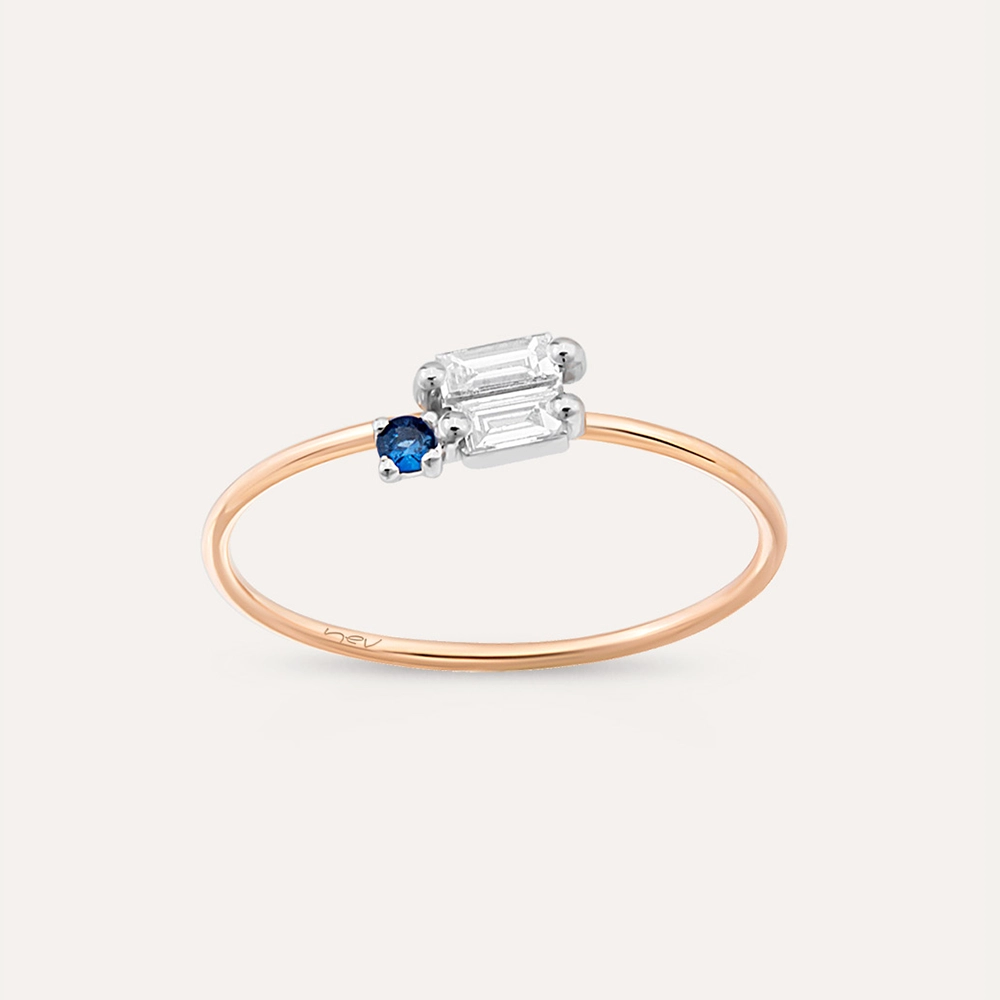 Seed 0.17 CT Blue Safir ve Baget Pırlanta Taşlı Yüzük - Nev Jewellery (1)