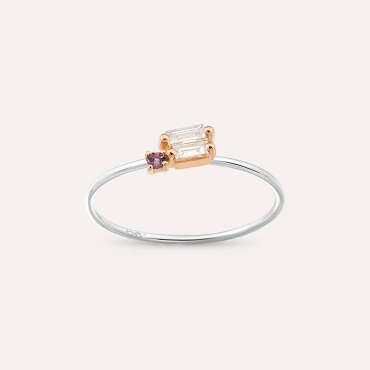 Seed 0.17 CT Purple Safir ve Baget Pırlanta Taşlı Yüzük - Nev Jewellery