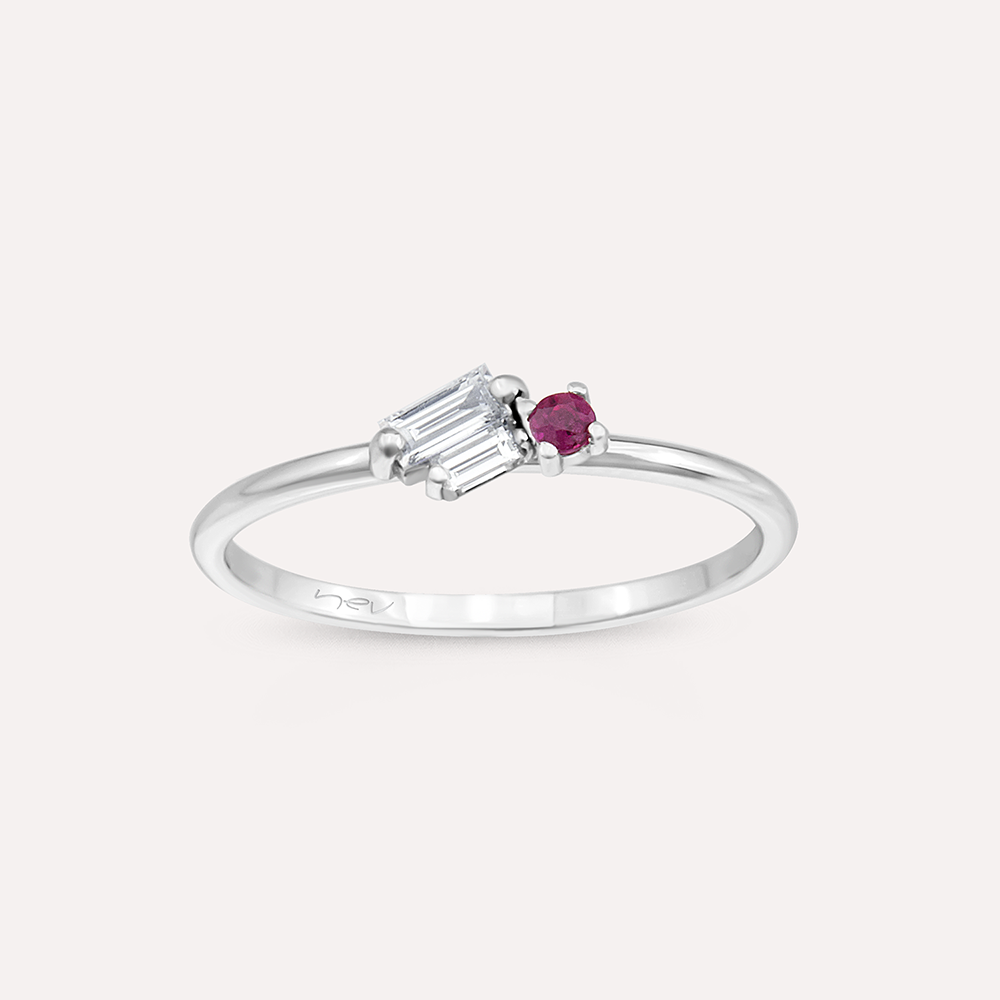 Seed 0.18 CT Ruby and Diamond White Gold Ring - 1