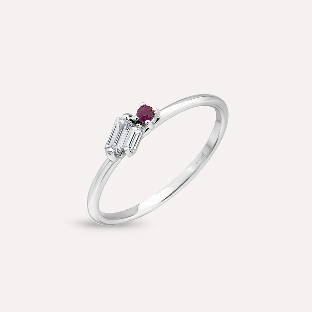 Seed 0.18 CT Ruby and Diamond White Gold Ring - 3