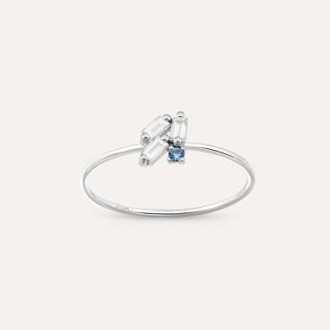 Seed 0.22 CT Blue Safir ve Baget Pırlanta Taşlı Beyaz Altın Yüzük - Nev Jewellery