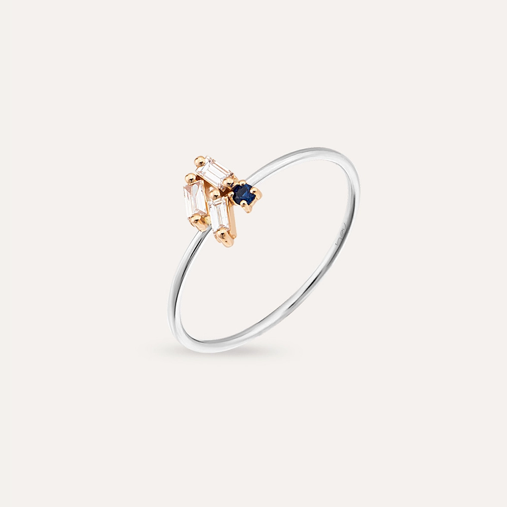 Seed 0.20 CT Blue Safir ve Baget Pırlanta Taşlı Yüzük - Nev Jewellery (1)
