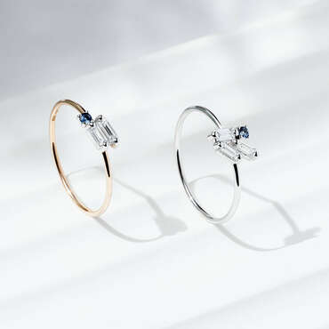 Seed 0.22 CT Blue Sapphire and Baguette Cut Diamond White Gold Ring - Nev Jewellery (1)