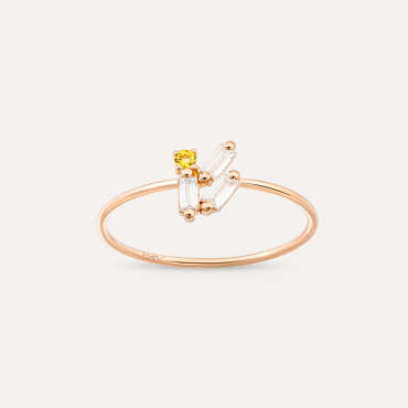 Seed 0.23 CT Yellow Safir ve Baget Pırlanta Taşlı Yüzük - Nev Jewellery