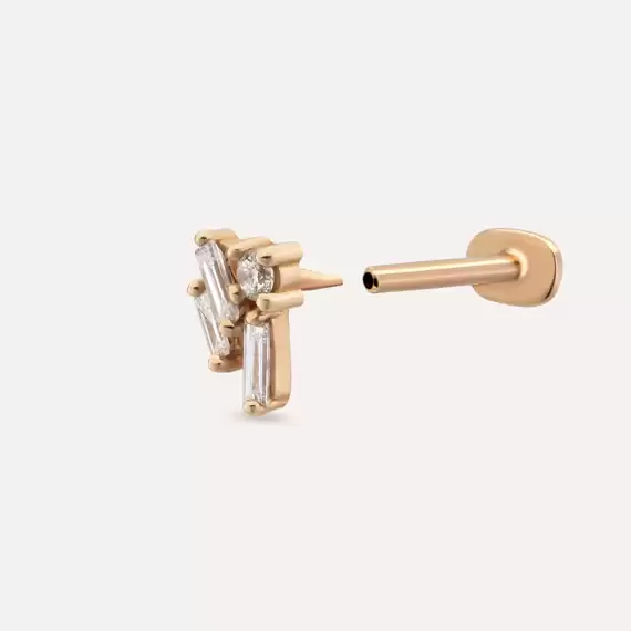 Seed 0.24 CT Baguette Cut Diamond Rose Gold Piercing - 5