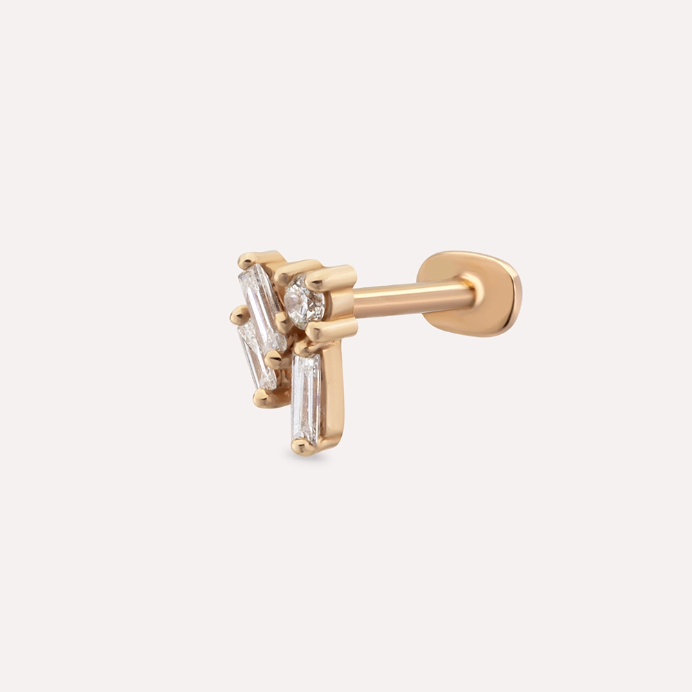 Seed 0.24 CT Baguette Cut Diamond Rose Gold Piercing - 1