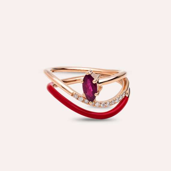 Sefe 0.71 CT Ruby and Diamond Red Enamel Ring - 5