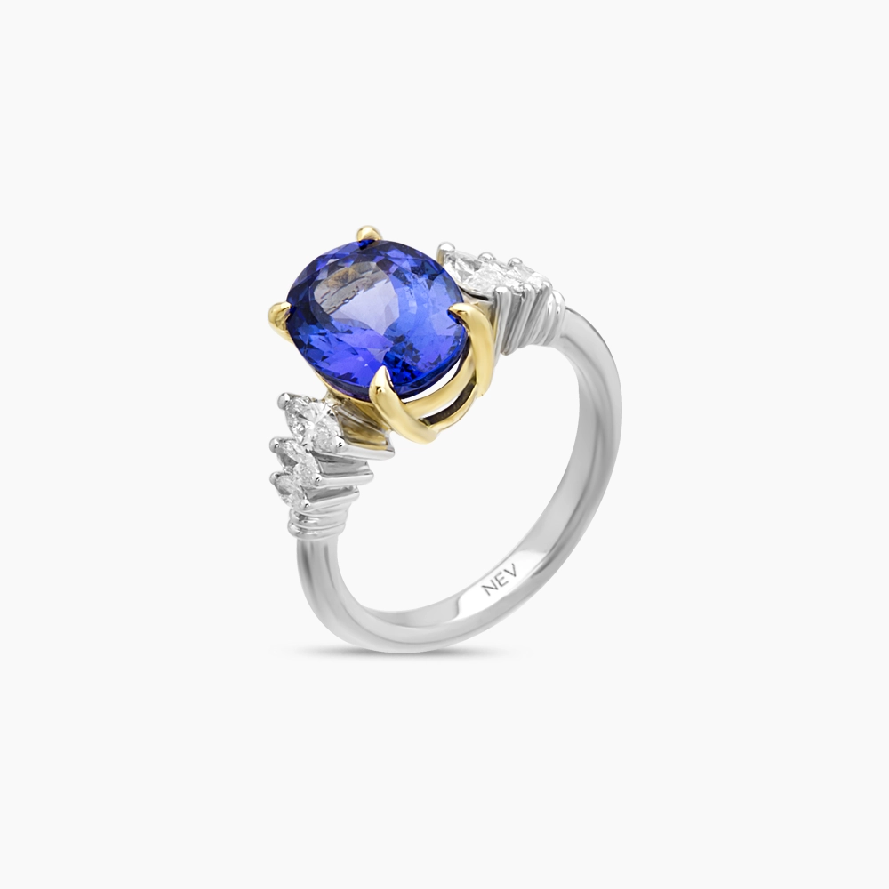 Shelley 5.01 CT Tanzanite and Marquise Cut Diamond Ring - 3
