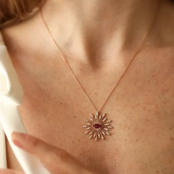 Shine 1.60 CT Ruby and Diamond Rose Gold Necklace - 3