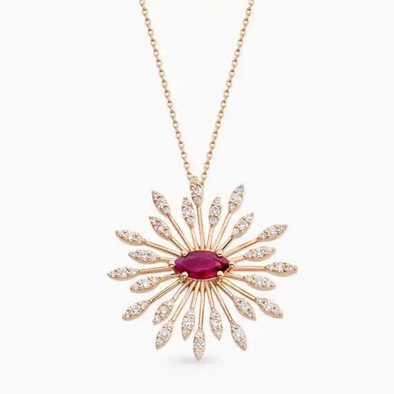 Shine 1.60 CT Yakut ve Pırlanta Taşlı Rose Altın Kolye - 2