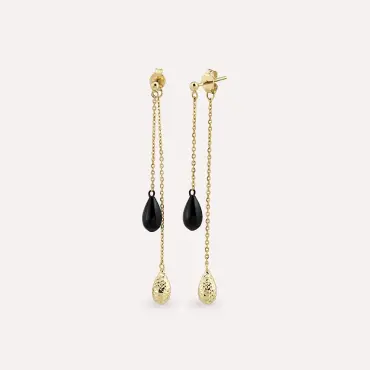 Shore Sarı Altın Sallantılı Küpe - Nev Jewellery (1)