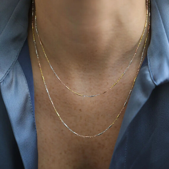 Shuck 3 Renk Altın Zincir Kolye - Nev Jewellery