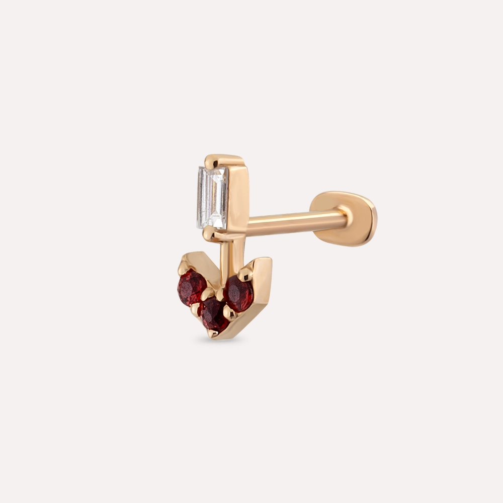 Sign Multicolor Safir ve Baget Kesim Pırlanta Taşlı Rose Altın Piercing - 1