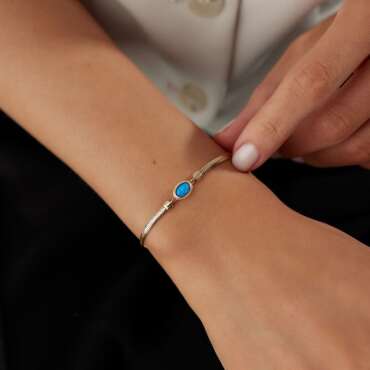Simli Mavi Taşlı Balıksırtı Bileklik - NEV JEWELLERY
