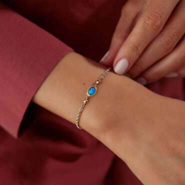 Simli Mavi Taşlı Halat Bileklik - NEV JEWELLERY