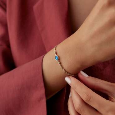Simli Mavi Taşlı Halat Bileklik - NEV JEWELLERY (1)