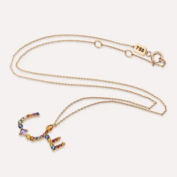 س Sın Letter 1.21 CT Diamond and Multicolor Sapphire Rose Gold Necklace - 3