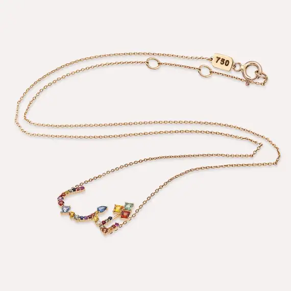 ﺵ‎ Şın Letter 2.02 CT Diamond and Multicolor Sapphire Rose Gold Necklace - 3