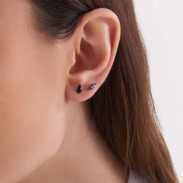 Siyah Mineli Sarı Altın Damla Tek Küpe - Nev Jewellery (1)