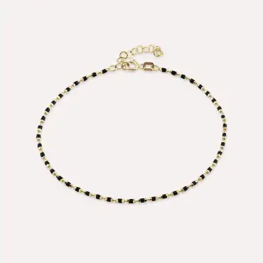 Siyah Mineli Sarı Altın Golf Bileklik - Nev Jewellery (1)