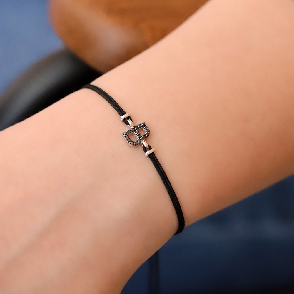 Siyah Pırlanta Taşlı Harf İp Bileklik - Nev Jewellery (1)