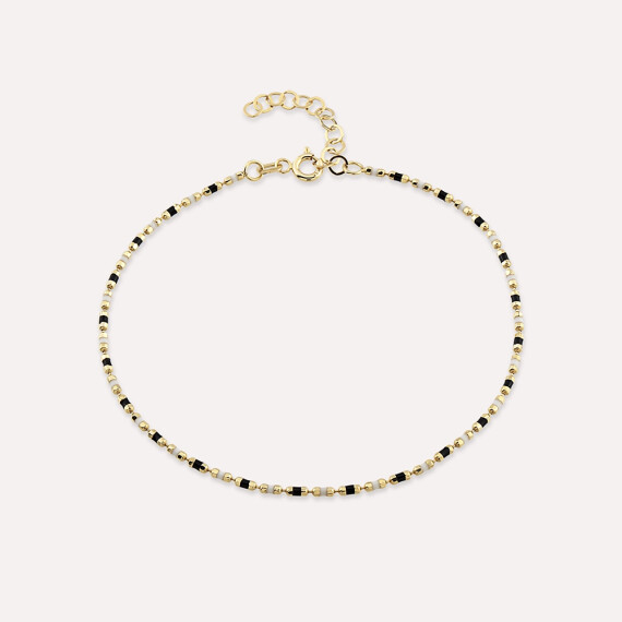 Siyah ve Beyaz Mineli Sarı Altın Golf Bileklik - Nev Jewellery