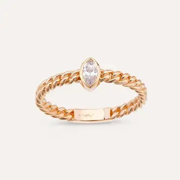 Snary Markiz Kesim Pırlanta Taşlı Rose Altın Yüzük - Nev Jewellery (1)