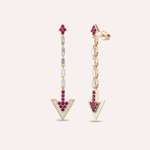 Solar Arrow 1.09 CT Ruby and Diamond Enamel Earring - 1