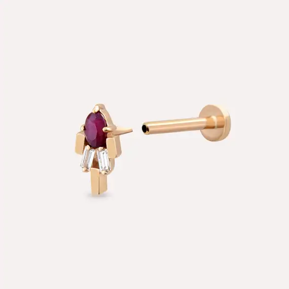 Sole Baguette Cut Diamond and Ruby Rose Gold Piercing - 5