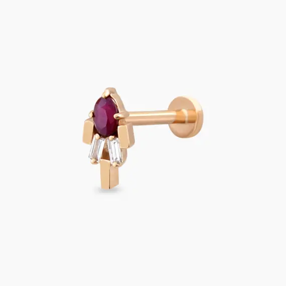 Sole Baguette Cut Diamond and Ruby Rose Gold Piercing - 1