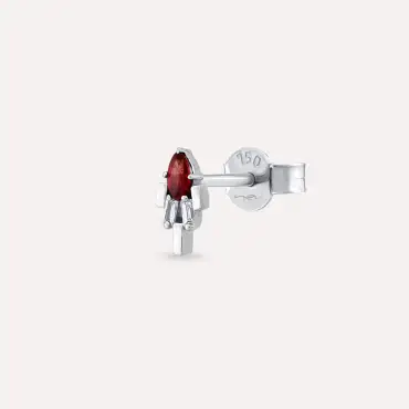 Sole Red Safir ve Baget Pırlanta Taşlı Beyaz Altın Tek Küpe - Nev Jewellery (1)