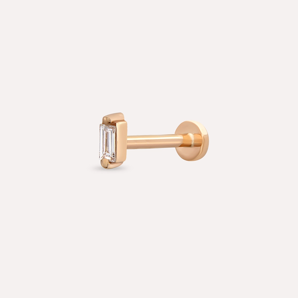 Solid 0.02 CT Baguette Cut Diamond Rose Gold Piercing - 1