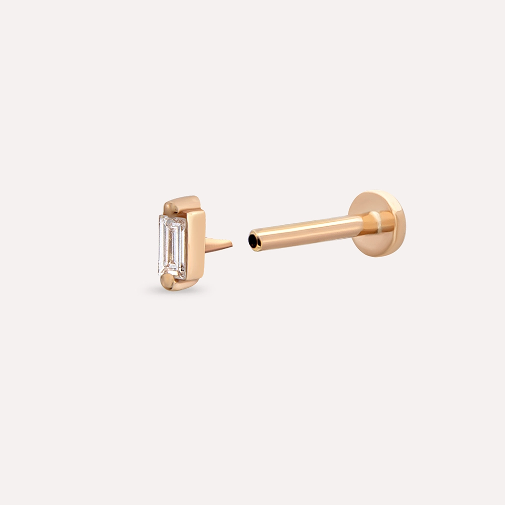 Solid 0.02 CT Baguette Cut Diamond Rose Gold Piercing - 2