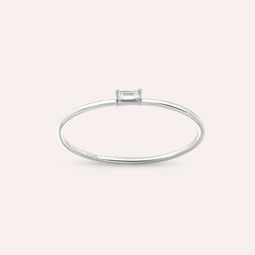 Solid 0.05 CT Baget Pırlanta Taşlı Beyaz Altın Yüzük - Nev Jewellery
