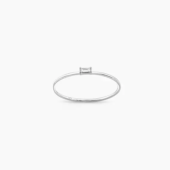 Solid 0.05 CT Baget Pırlanta Taşlı Beyaz Altın Yüzük - 1