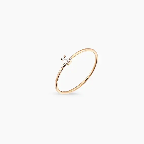 Solid 0.04 CT Baget Pırlanta Taşlı Rose Altın Yüzük - 3