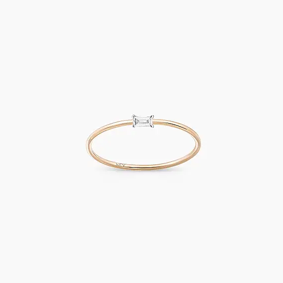 Solid 0.05 CT Baget Pırlanta Taşlı Rose Altın Yüzük - 1