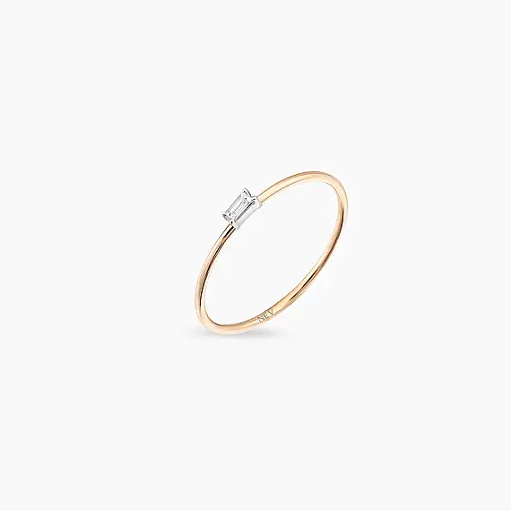 Solid 0.05 CT Baget Pırlanta Taşlı Rose Altın Yüzük - 4
